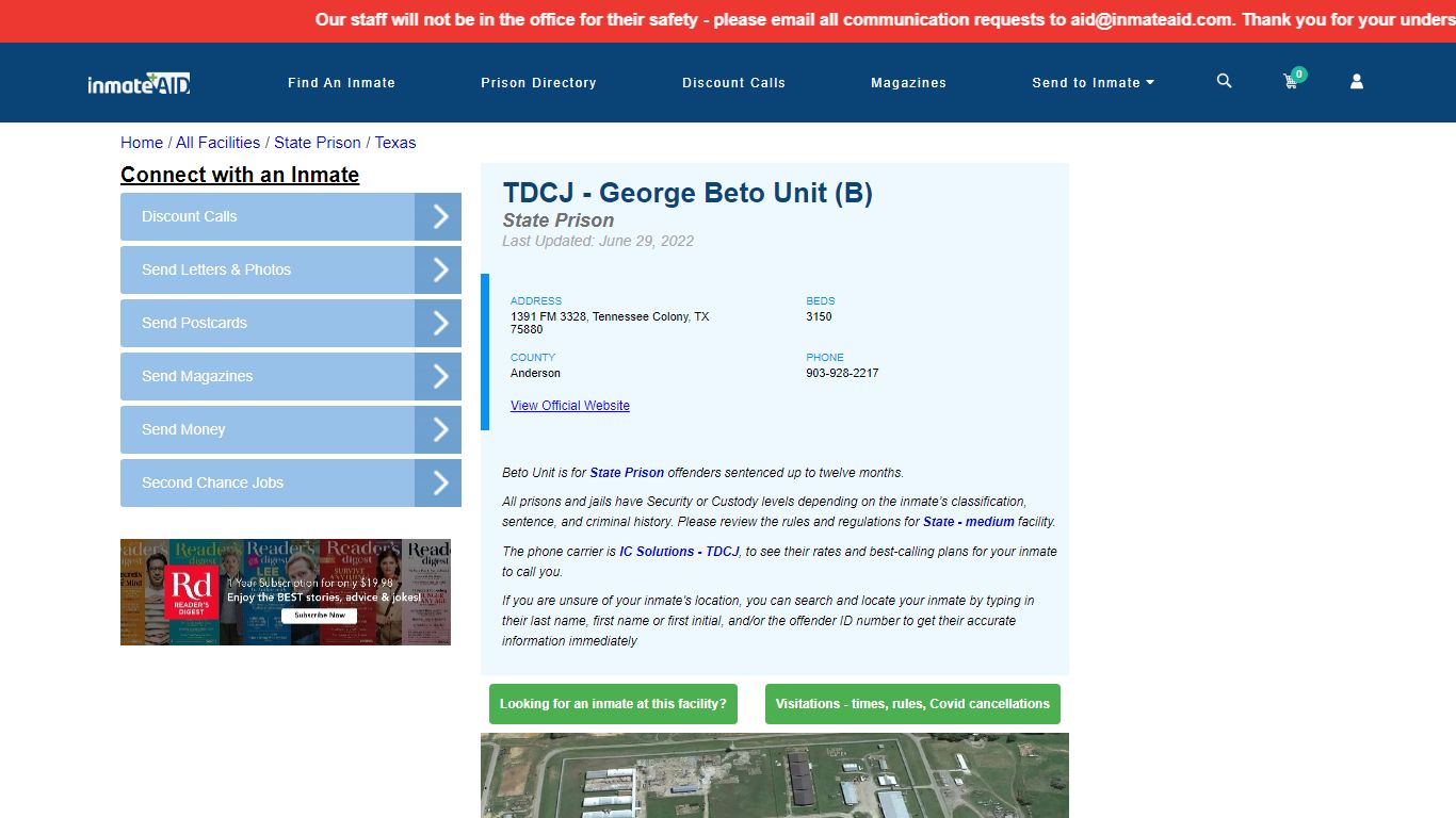 TDCJ - George Beto Unit (B) & Inmate Search - Tennessee ...