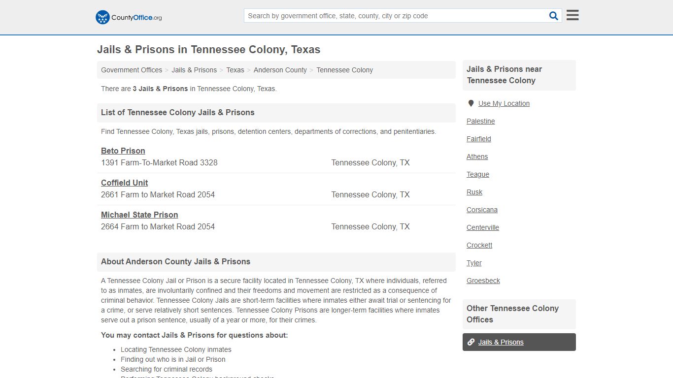 Jails & Prisons - Tennessee Colony, TX (Inmate Rosters ...