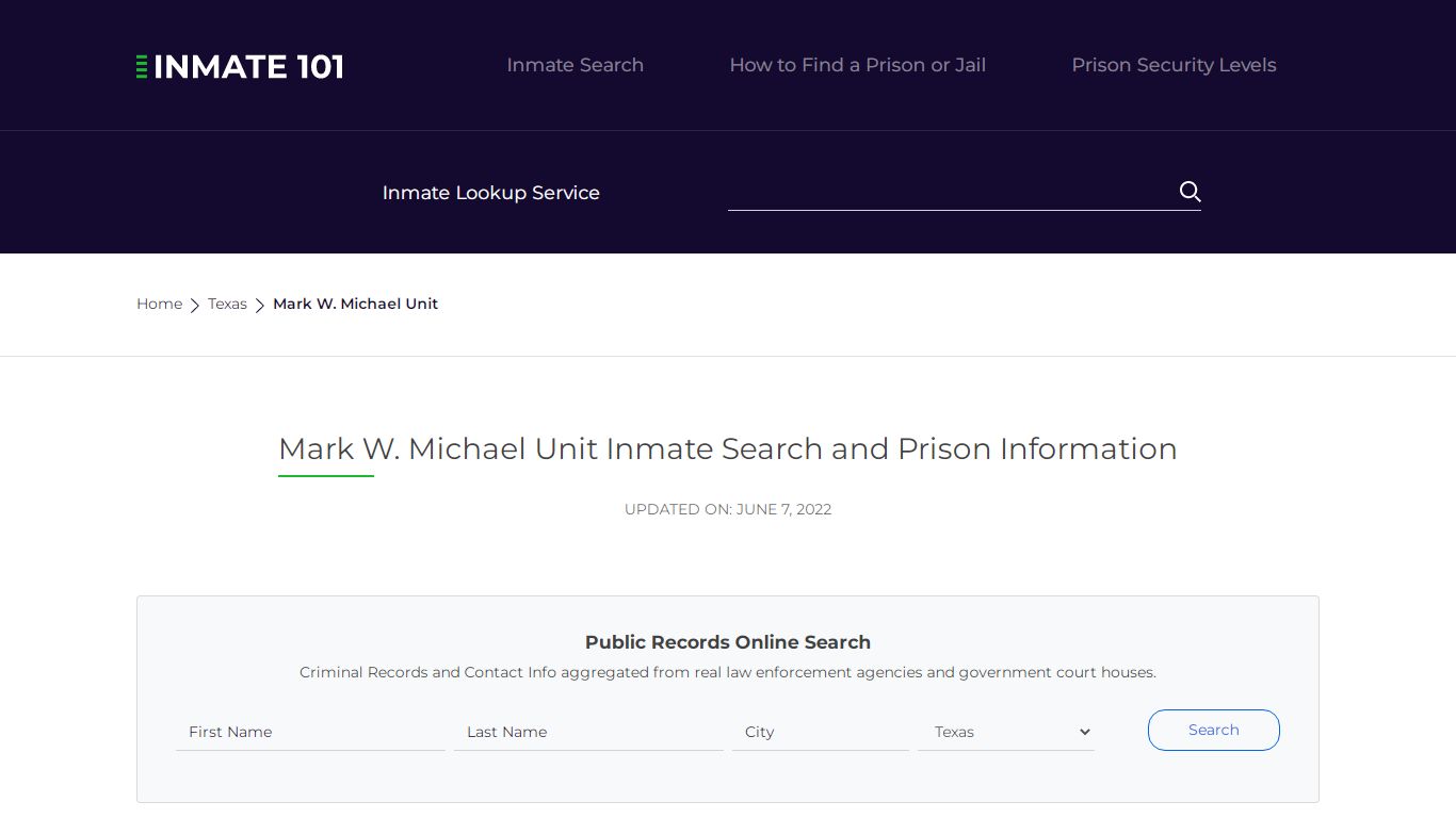 Mark W. Michael Unit Inmate Search, Visitation, Phone no ...