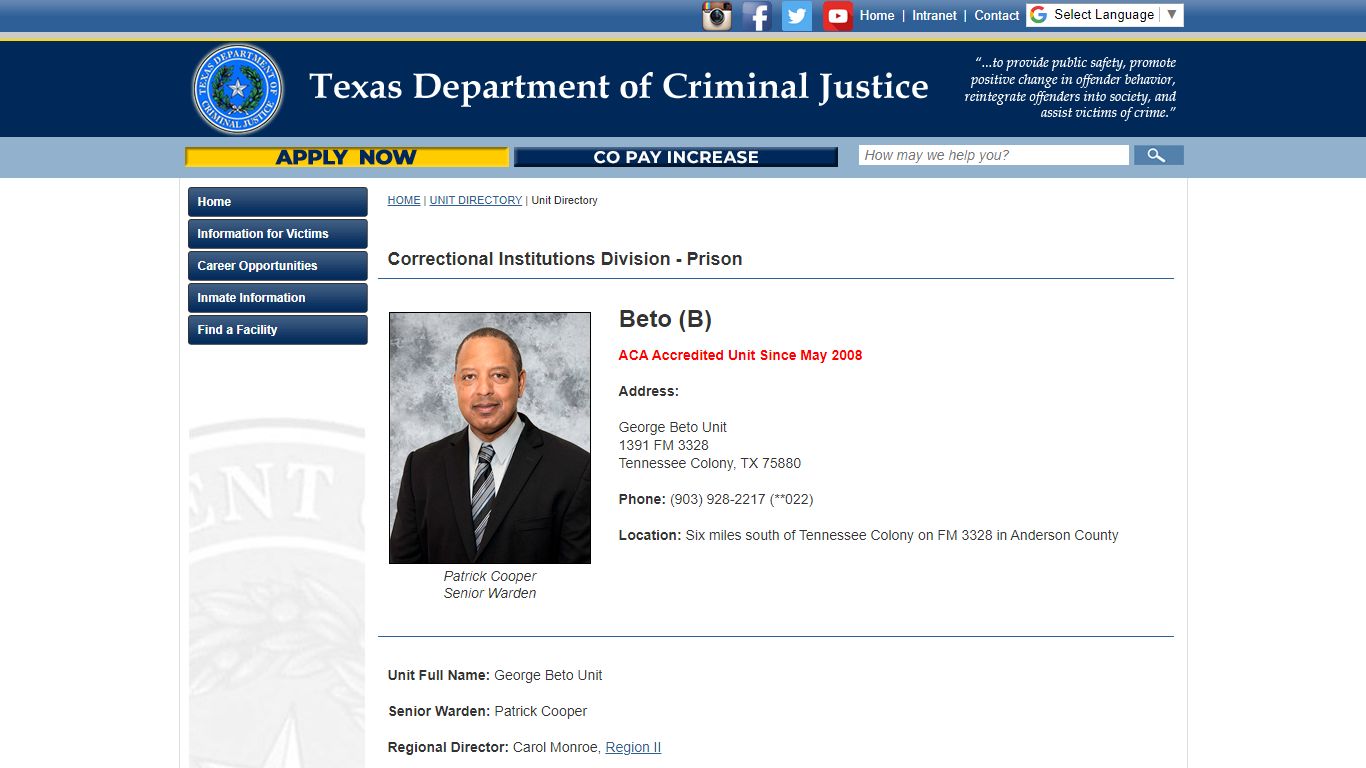 Unit Directory - Texas Department of Criminal Justice